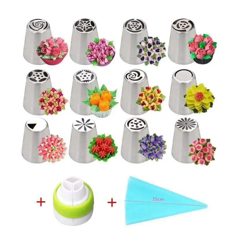 8/31set ruské tulipánové poleva potrubia trysky z nehrdzavejúcej ocele Kvetinové krém na pečivo Tips Tips Bag Cupcake Deskotujúce náradie