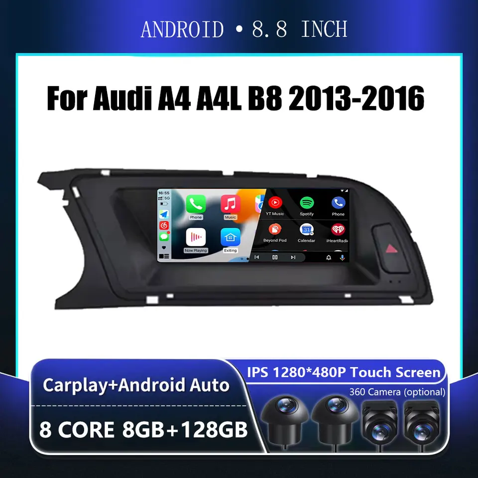8,8 palca Android OS dotyková obrazovka pre Audi A4 A4L B8 2013 2014 - 2016 CarPlay Monitor STEREO reproduktory Radio Multimedia Player