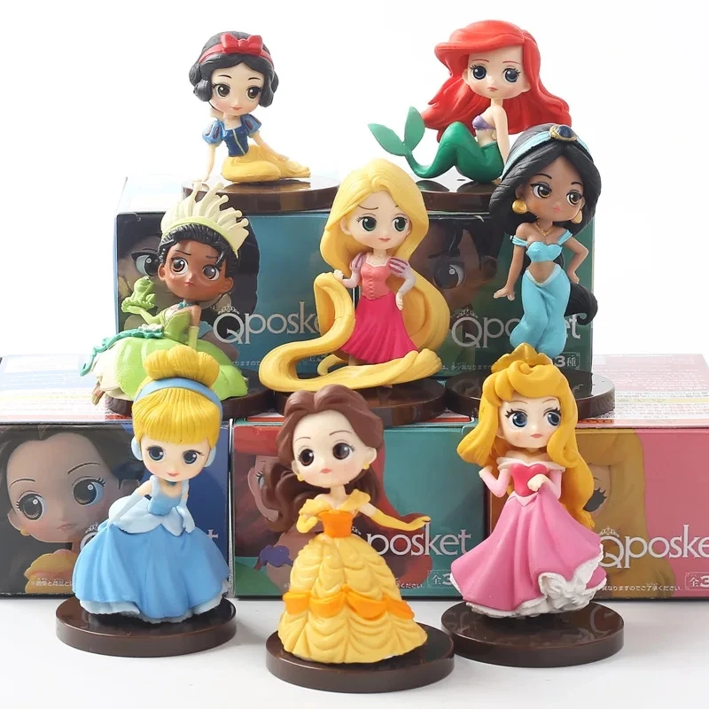 8-9 cm 8ks/set q Pohata princezná Tiana Snehulienka Rapunzel Ariel Cinderella Belle Mermaid PVC akčné figúrky Model hračky pre deti