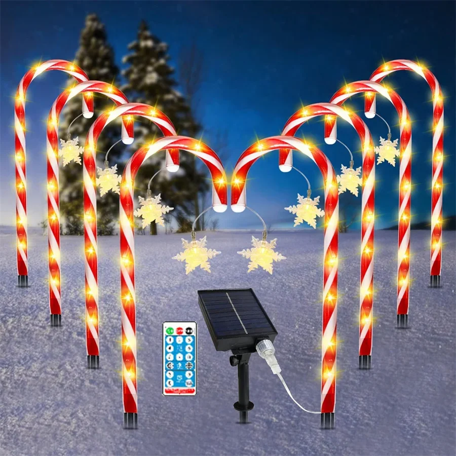 8 balení vianočné solárne cukrovinky Svetlá s hviezdami snehových vločiek Santa Claus Outdoor Solar Pathway Marker Svetlá pre záhradu