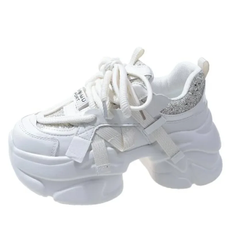 8 cm jarné jesenné tenisky Chunky Dámsky bling platforma Športové topánky Žen