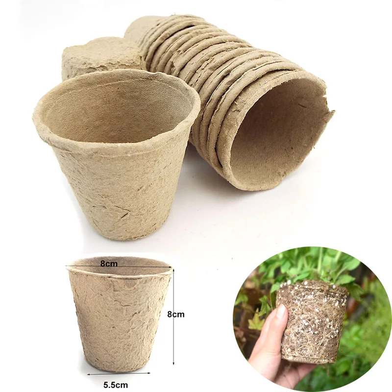 8 cm kvetinové hrnce pre rašeliny Planting Pots Biodegraderable papierový pohár 8x8cmx5,5 cm pre rastlinné štartéry štartujúcich zásobníkov Záhradníctvo C1