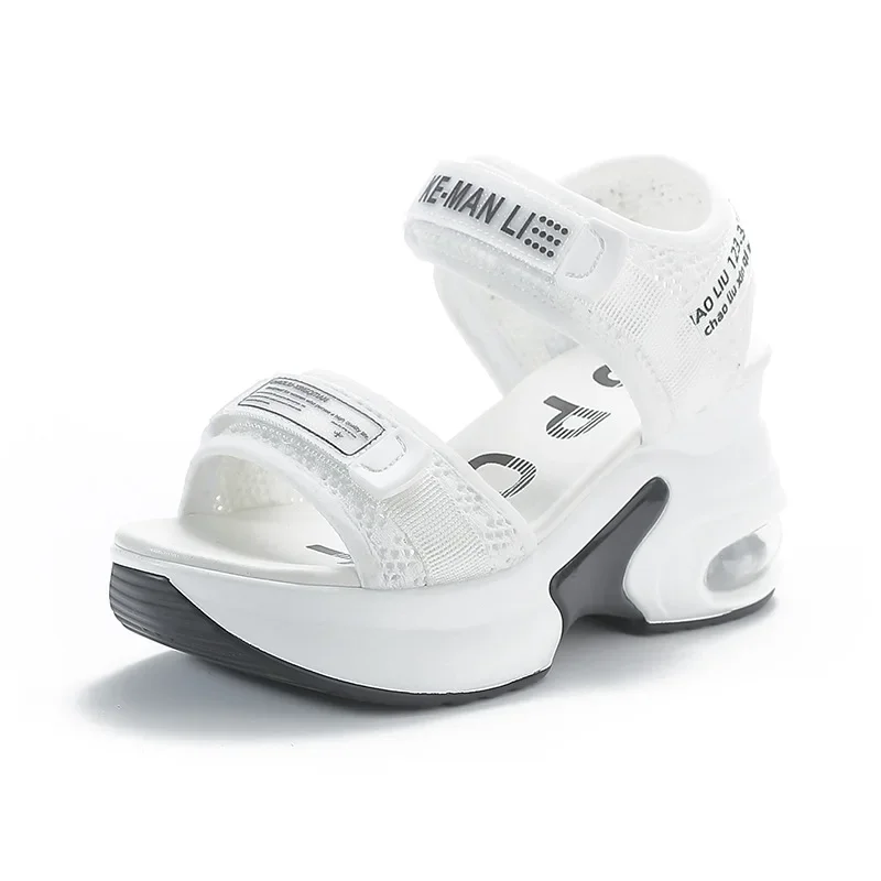 8 cm nová letecká sieť Priedušné nové ženy Sandále Comfy topánky Fashion letné rybie špičky Platforma Wedge Vysoko skryté podpätky Dámy