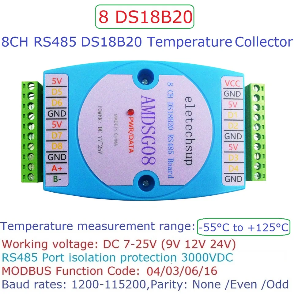 8 DS18B20 Modul na získanie teploty / RS485 MODBUS RTU Komunikácia nahradiť WP3066ADAM