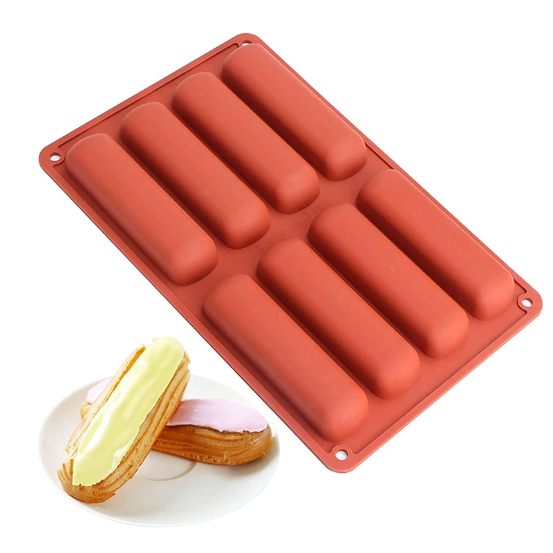 8 dutiny Twinkie Silikone Fold Cake Pank Eclair Puff Form Form Nefeal Cereal Energy Bar Maker Čokoládové hľuzovky maslové formy