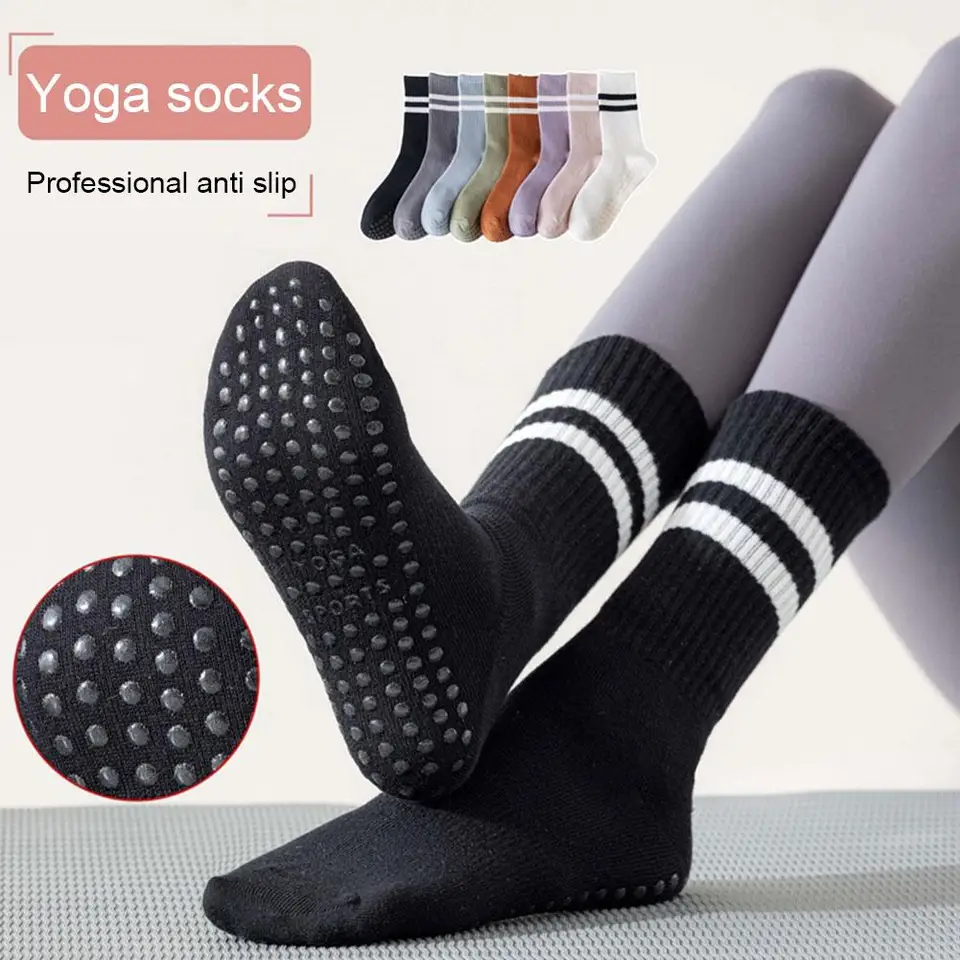 8 farieb bavlnené športové ponožky Pohodlné stredné trubice spodná spodná šmykľavka Silikónový vnútorný fitnes ponožky Gym Dance pilates jogy ponožky