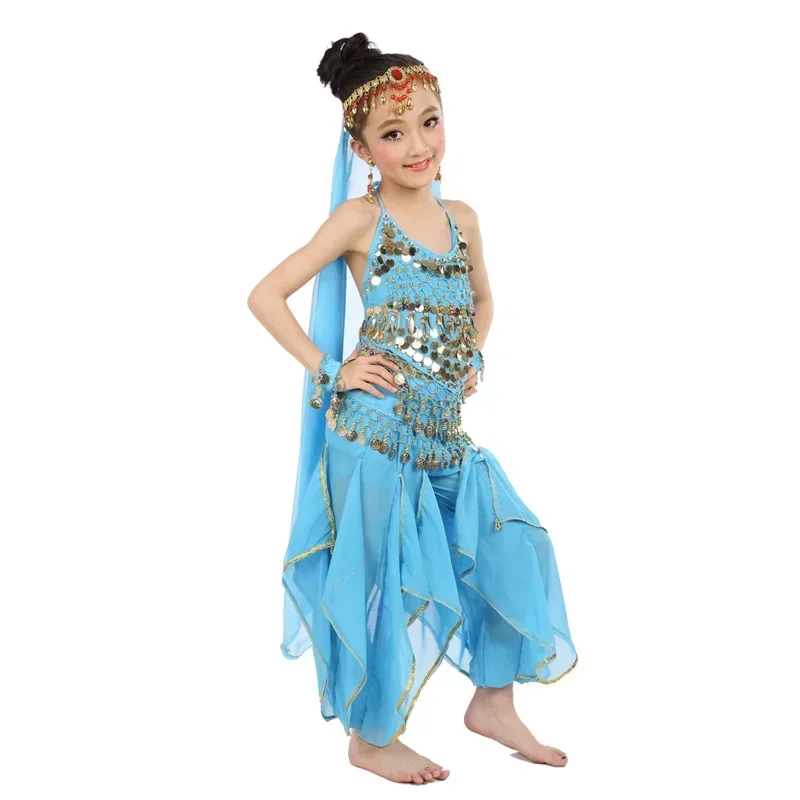 8 farieb brušné tanečné kostýmy deti nový štýl detské brušné tanečné dievčatá Bollywood Indian Performance Cloth Dress 7ks/set