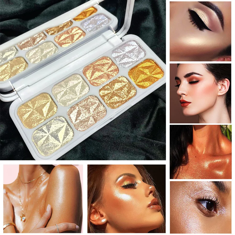 8 farieb trblietavý zvýrazňovač tváre obrysy rozjasňujúca červenanie palety makeupy tela trblietavý prášok Svetelný zvýrazňovací kozmetika