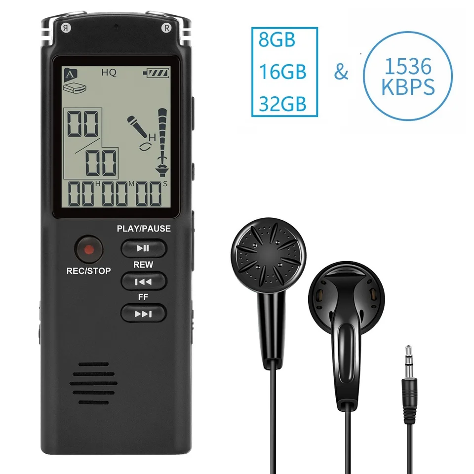 8 GB/16 GB/32 GB hlasový rekordér USB Professional 96 hodín diktafón digitálny zvukový hlasový rekordér s WAV, MP3 prehrávač