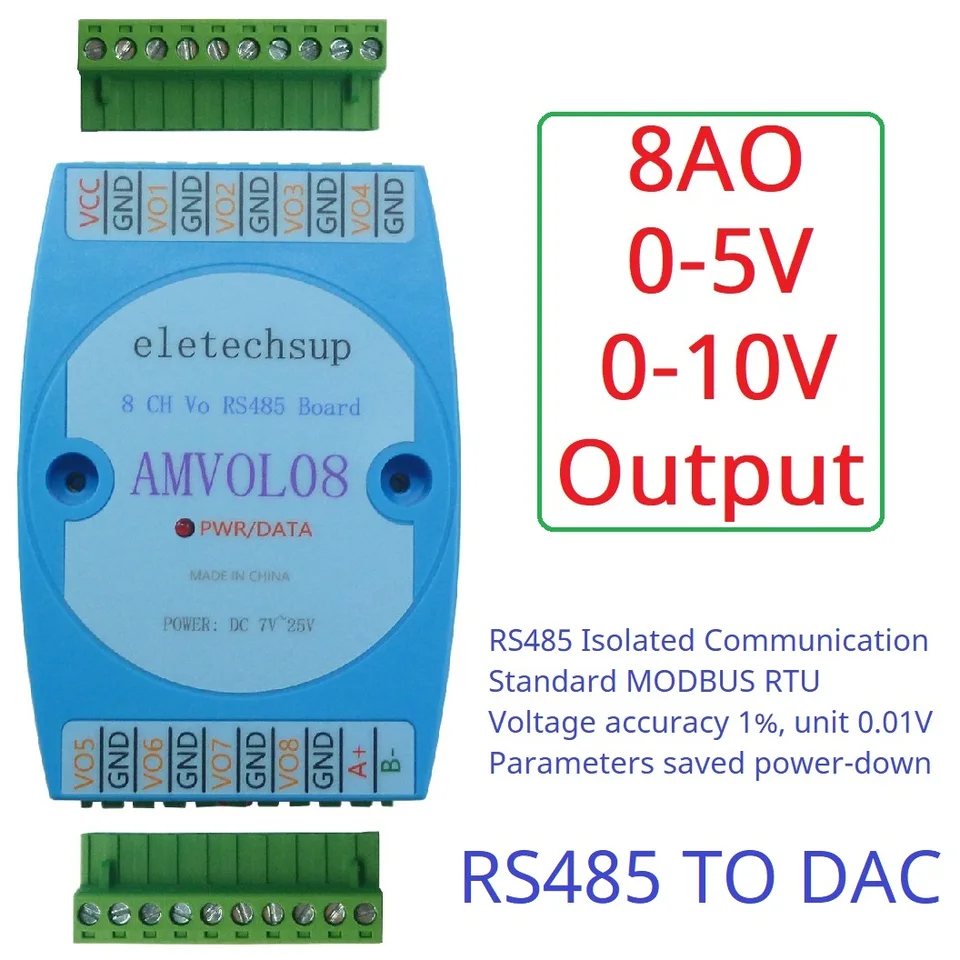 8-kanálový analógový výstup 0-10V 0-5V AO Modul RS485 MODBUS RTU do napätia plc diaľková expanzná doska IO