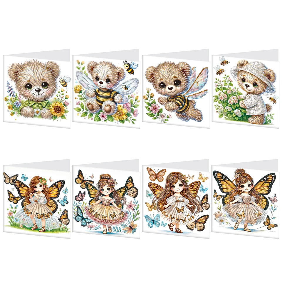 8 ks Diamond Art Painting Gating Card Kit Diamond Art Greating Cards, Bear a Elf Special Shareed Diamond Greating Crafts
