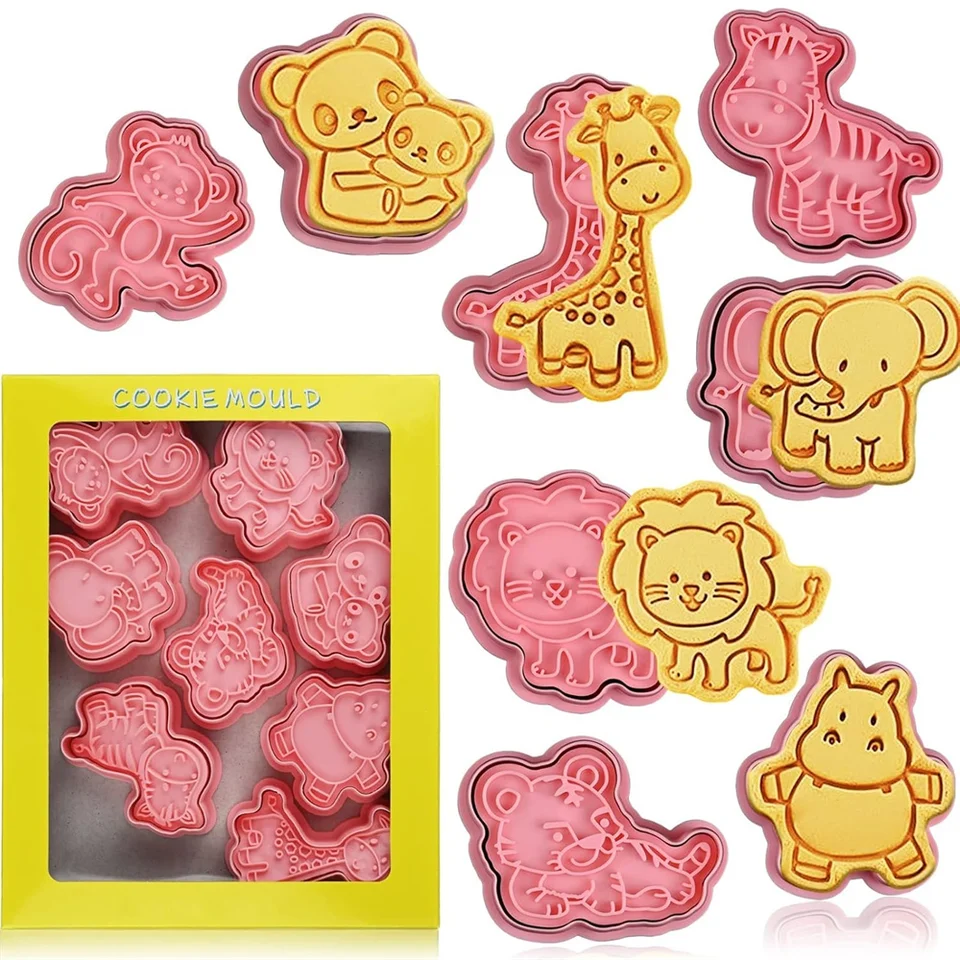 8 ks kreslený zvierací cookie plesne Ponota známka plastová 3D karikatúra naliehateľný cookie DIY formy Candy Pečenie pečiva DEKORÁCIA