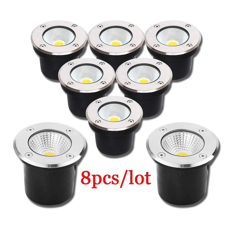 8 ks nepremokavé LED podzemné svetlo 3W 5W 7W 10W 12W vonkajšia pozemná záhradná cesta podlaha zakorenená dvorka Spot krajina 110V220V 12V