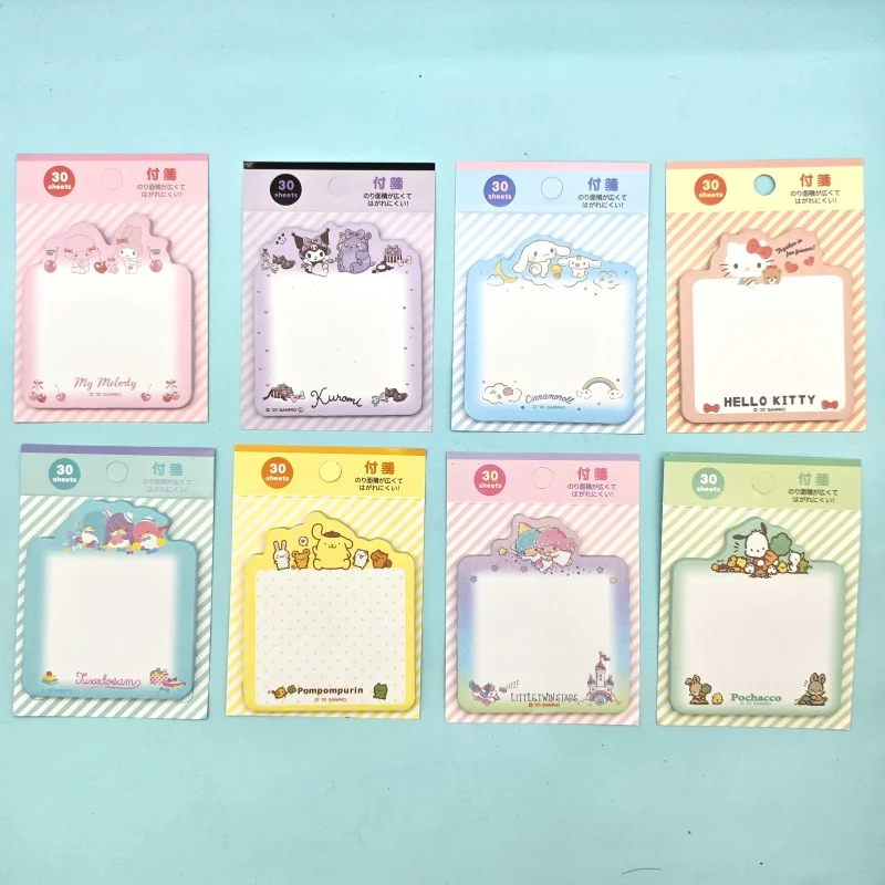 8 ks/veľa mačiatka Melody Memo Pad Pad Kawaii Sanrio Hangyodon XO Pochacco Sticky Note Poznámka Plánovač STACKER Post School Supplies