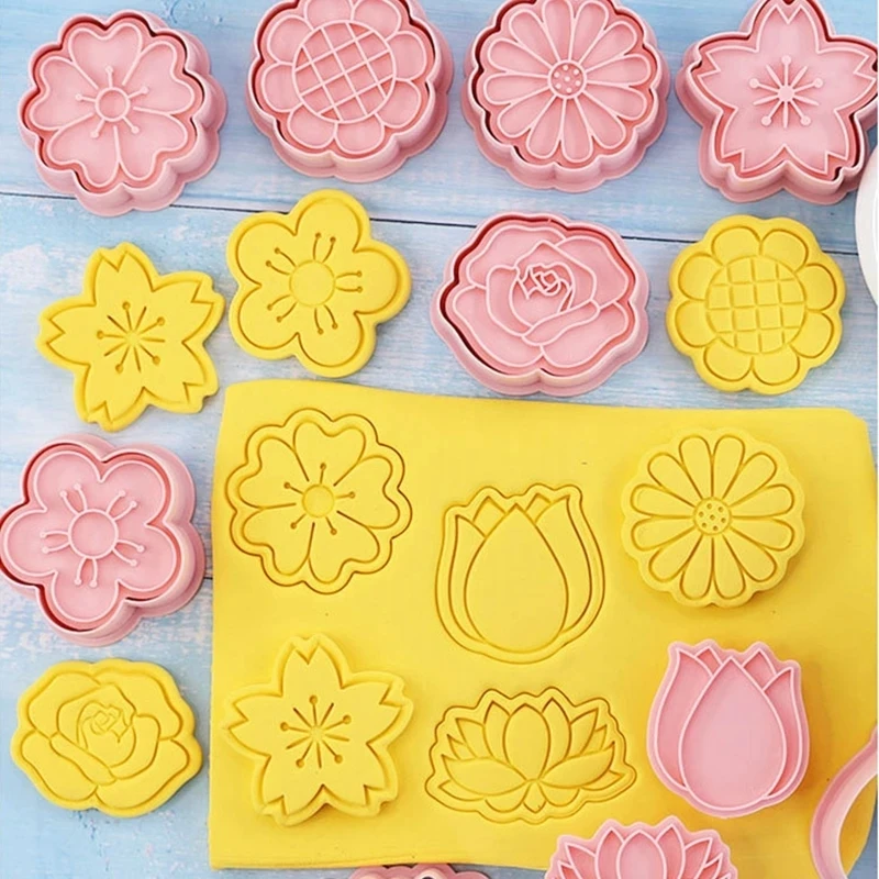 8 kusov Cookie Cutter Flowers Tvar Stapters Set, kvetinové rezačky pre sušienky Fondant Syrové náradie