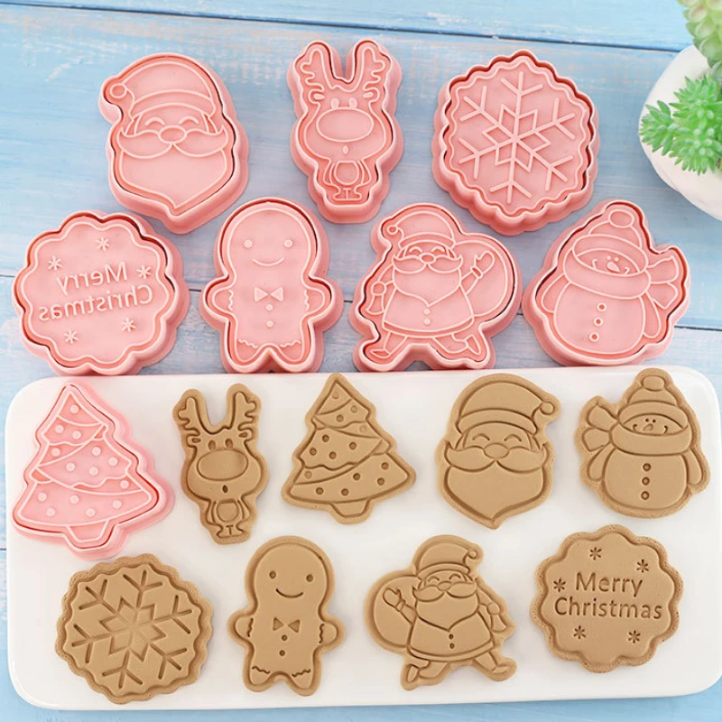 8 kusov Cookie Cutter Press Vianoce Santa Claus sušienky pleseň plastová pečiatka Cookie cukrárňa kuchynské pečenie Nástroje na pečenie