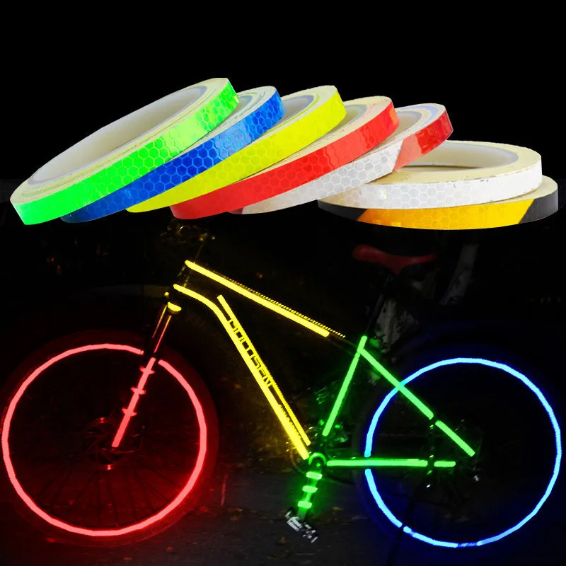 8 metrov kolesá bicyklov odrážajú fluorescenčný bicykel MTB Reflexnú nálepku pásky na cyklistickú výstražnú bezpečnostnú dekor