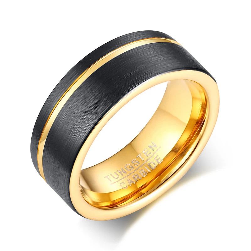 8 mm punk čierny volfrám Karbid prsty prsty Cool Charming Men Hiphop Gold Color Tungsten oceľ módny snubný prsteň šperky