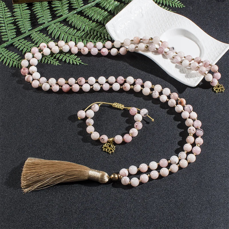 8 mm ružové opal japamala náhrdelník meditácia jogy šperky sada 108 Mala korálkové dám