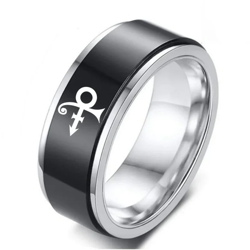 8 mm Steampunk Prince Rip Ankh Symbol logo Black Ring, Singer Ring, Prince Artist Wedding Band Ring