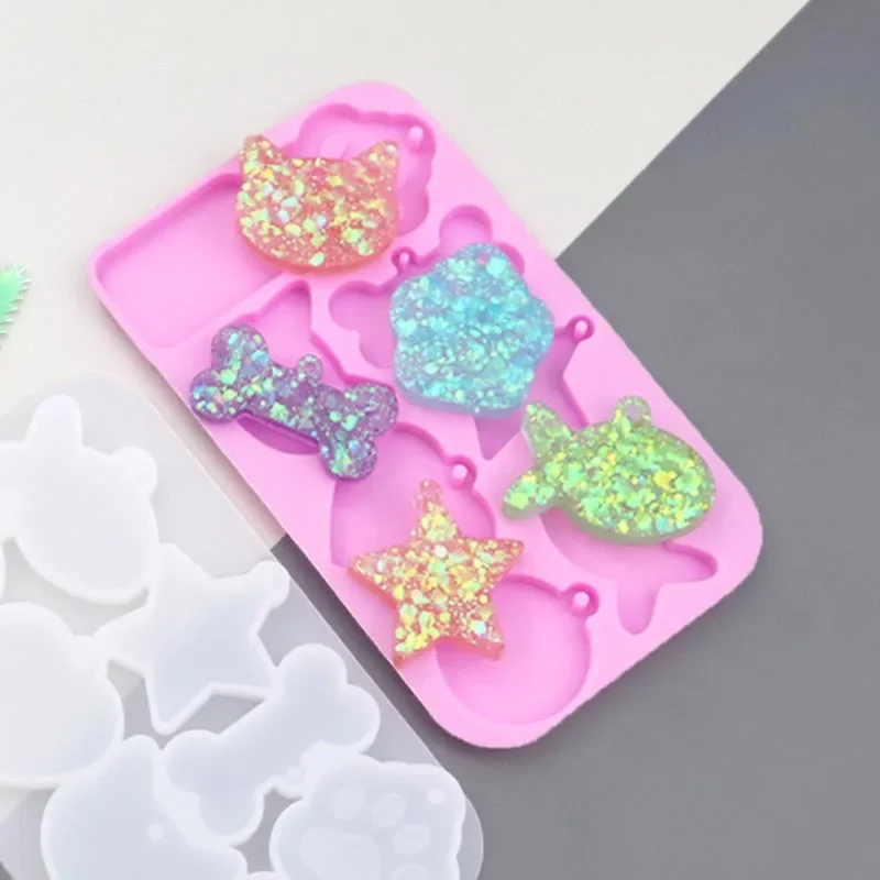 8-mriežka mačka Claw Claw Silikón Päťbinovaná hviezda Fold Round Love Fish Anti-Lost Tomover nástroj DIY Crystal Glue Prívesok prívesok