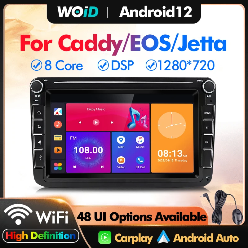 8 palcov pre VW Volkswagen Caddy EOS Jetta Skod SEAT GPS Android 12 2 DIN Automatické auto carplay bt wifl multimediálny zvukový prehrávač