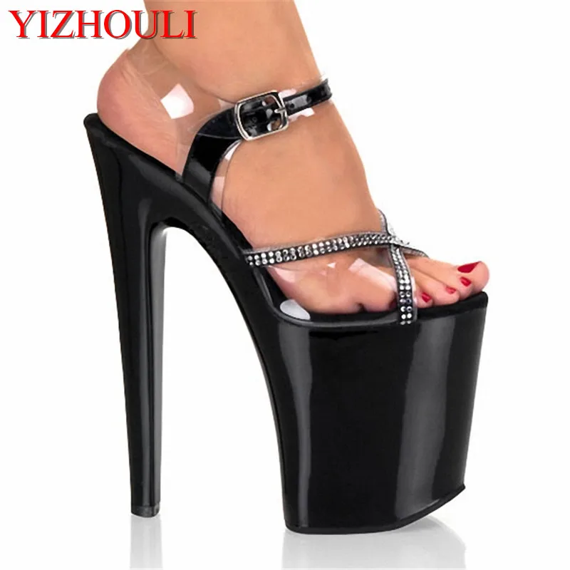8 palcov, vysoké podpätky, sexy nepremokavý model vysoké podpätky pre ženy, 20 cm lakovaná platforma Summer Party Sandals