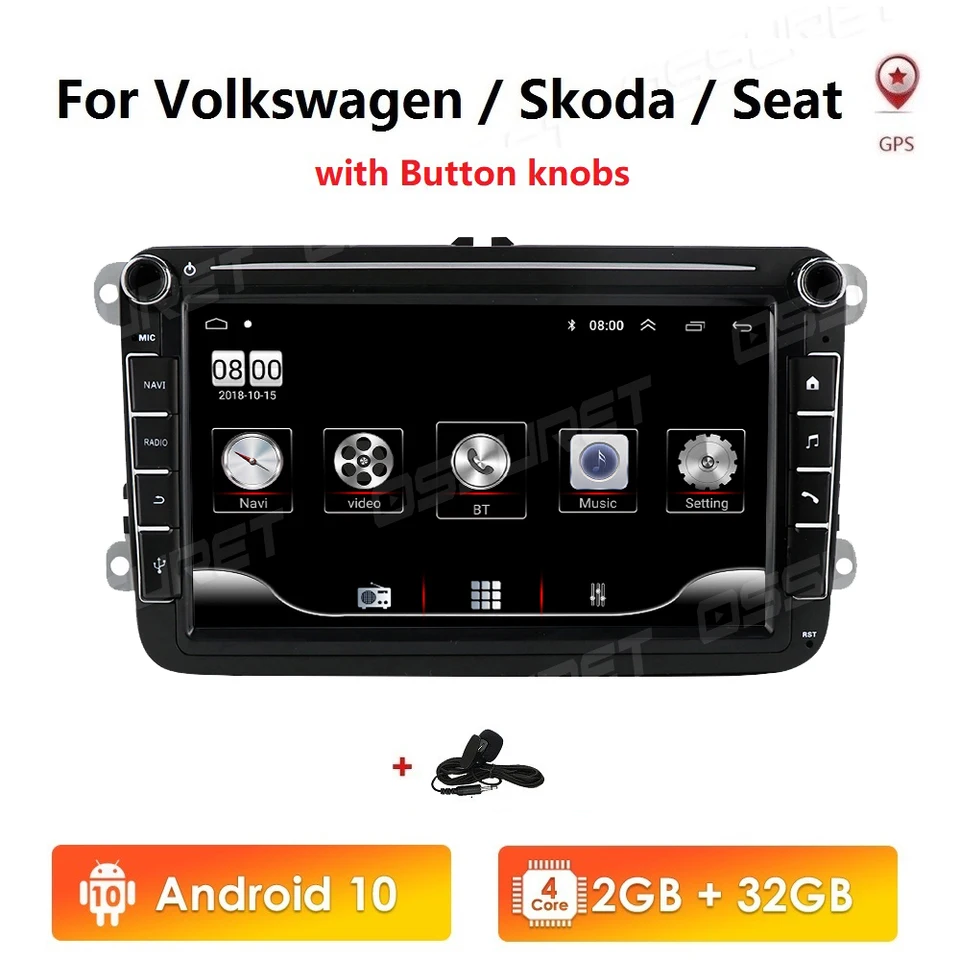 8 -palcový Android 10 2Din Car Stereo pre VW / Volkswagen Golf Polo Tiguan Passat B7 B6 Leon Skod Octavia Radio Radio Multimedia Player