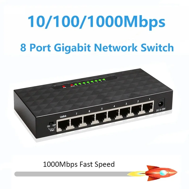 8 port 1000Mbps Gigabit Network Switch Ethernet Smart Switcher High -Performance RJ45 Hub Internet Splitter