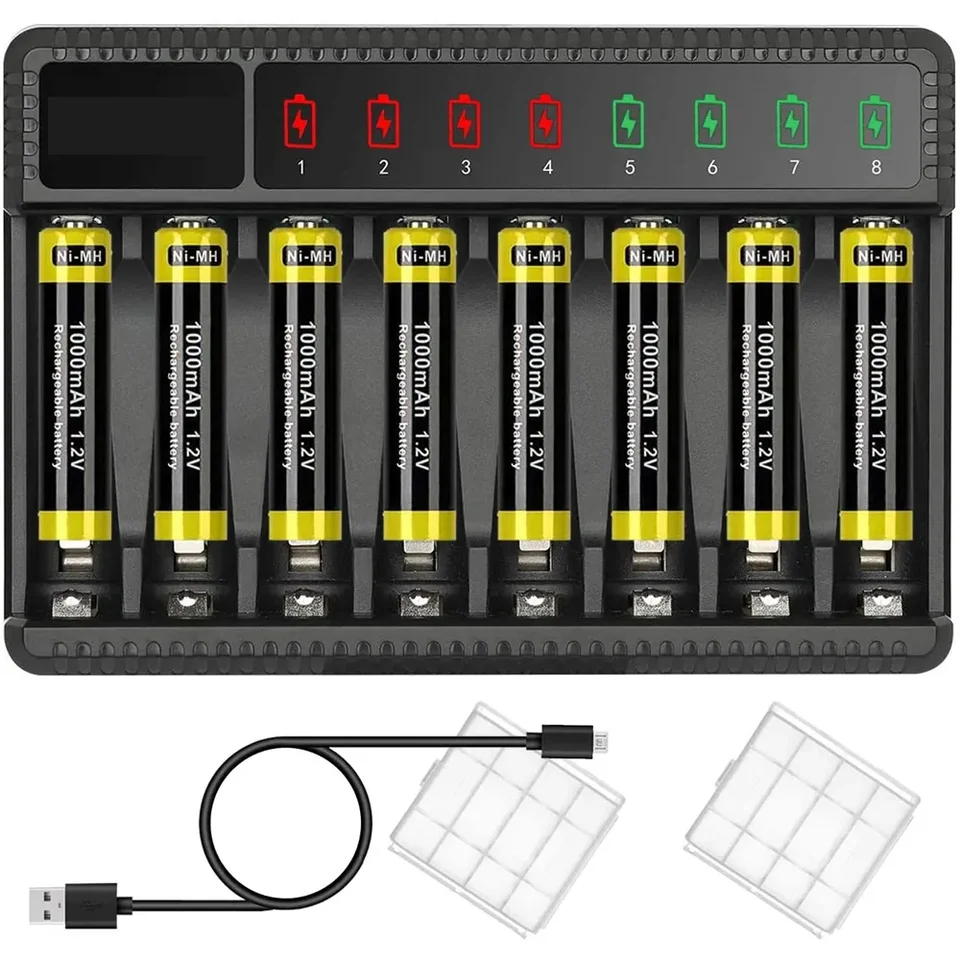 8 slotových nabíjateľných batérií Intelligent lítium nabíjačky LED displej LED Display Smart Battery nabíjačky pre 1,5 V AA/AAA NIMH