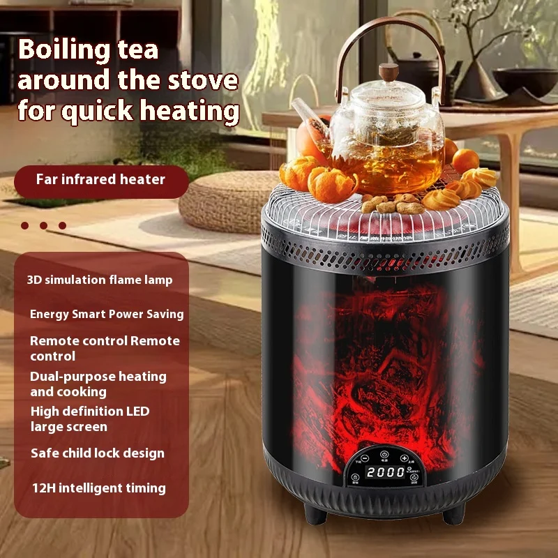 8 v 1 Multifunkčné zahrievanie 360 ​​° Grafén Elektrický inteligentný ohrievač inteligentné diaľkové ovládanie 3D simulácie Flame 3pin UK Plug