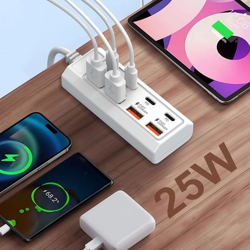 8 v 1 USB Elektrická zásuvka 25W USB typu C Power Strips STATTER pre mobilné telefóny pre laptop tablet prenosné mobilné telefóny