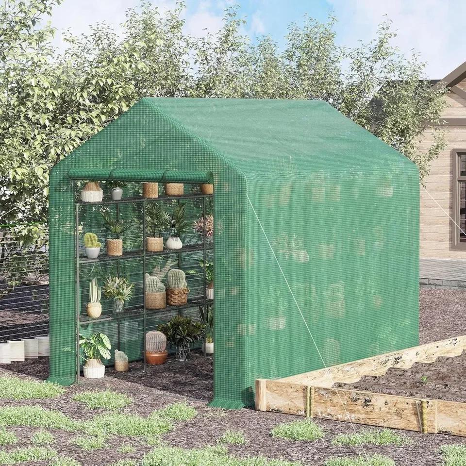 8 'x 6' x 7 'prenosný skleník 4-stupňový chôdza v skleníkoch s valcovými dverami zipsov pre kvetinovú rastlinnú zeleninu, skleník