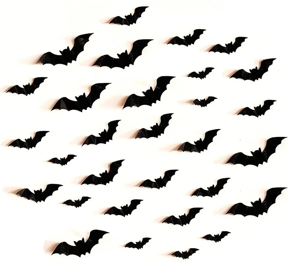 80-128ks Halloween 3d čierna netopiere nástenné nálepky Domovská izba Diy Dekorácie strašidelné rekvizity Detské párty laskavosti nástenných nálepiek okenné nálepka