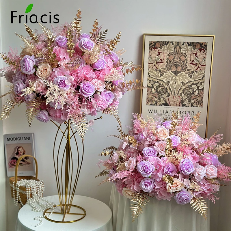 80/60/50/40 cm svadobný stolík vrcholy lopty Umelý zlatý list ružový ružový kvet aranžmácie pódium Flows Flowers Party rekvizity
