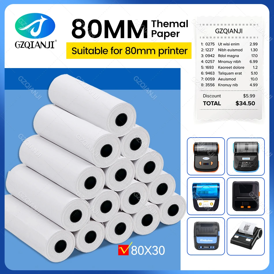 80 mm tepelný príjemný papier papier BPA ZADARMO pre POS PRÍJME TERMAL WIFI Bluetooth USB MINI Bill TLAČ 80*30 mm 3/6/10 ROLLS