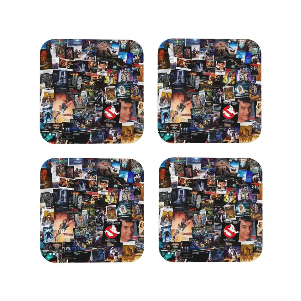 80. roky film P Coasters kuchynské prestieranie nekĺzajúcich izolačné šálky kávových rohoží pre dekorácie domáce riadové vankúšiky set 4