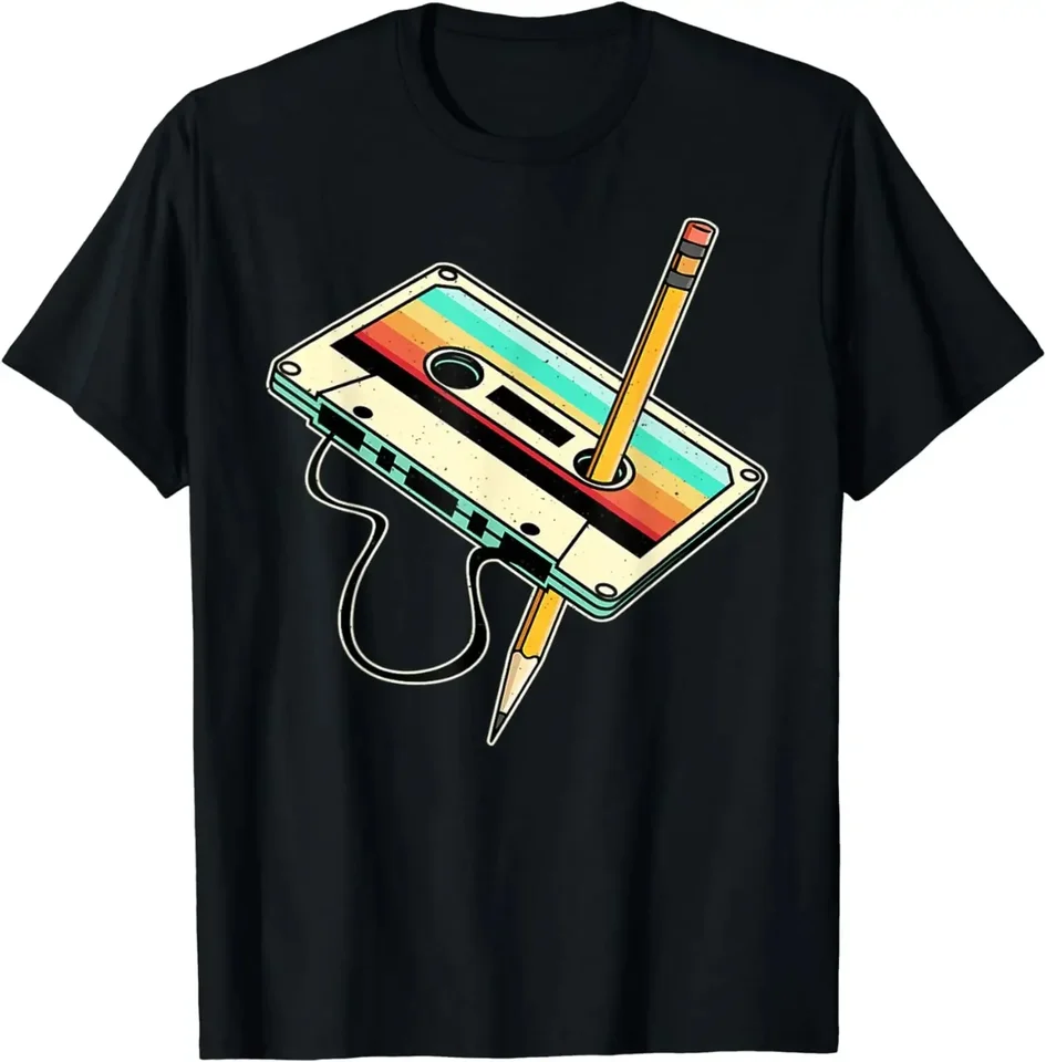 80. roky kazetová páska ceruzka 80. rokov retro vintage hádzanie hudobné tričko Men oblečenie vintage t tričká camisetas