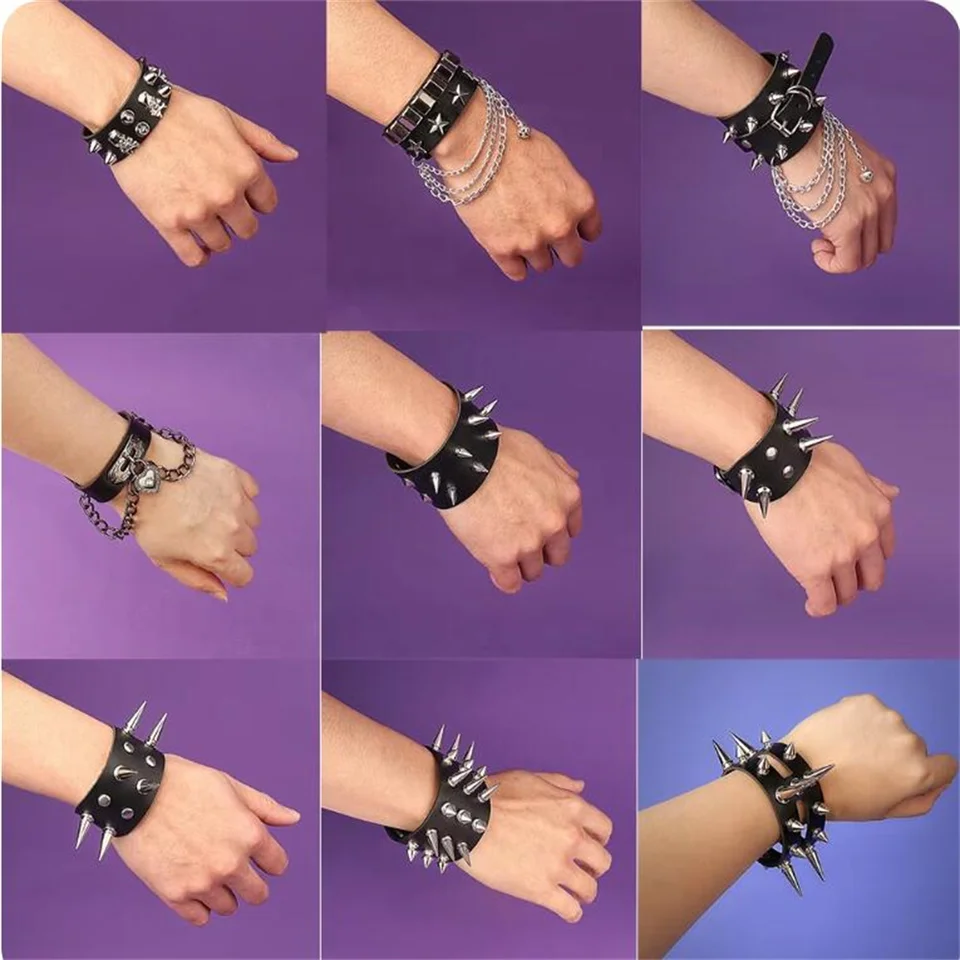 80. storočná hviezda Spike kožená náramok mužov náramok Ženy Punk Rock Bangle Goth Jewelry Cosplay emo gotické doplnky