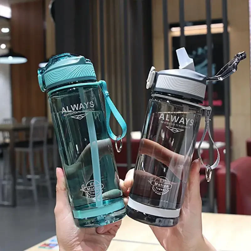 800 ml športovej fľaše s vodou so slamkou na kemping na turistiku vonkajšie plastové priehľadné fľaša BPA zadarmo pre mužov dám Drinkware