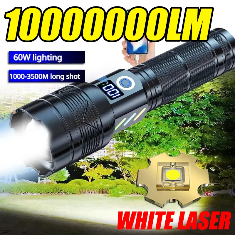 800 W LED baterky 10000000 lm Výkonná 2000 mAh batériová taktická baterka Flash Light USB Nabíjateľná lampa s inteligentným displejom