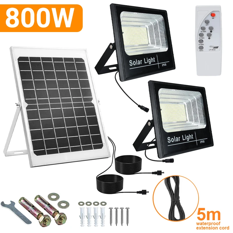 800 W solárne reflektorové povodňové svetlo jasnejšie s hliníkovým solárnym panelom nepremokavé solárne pouličné svetlo s diaľkovou záhradnou stenou