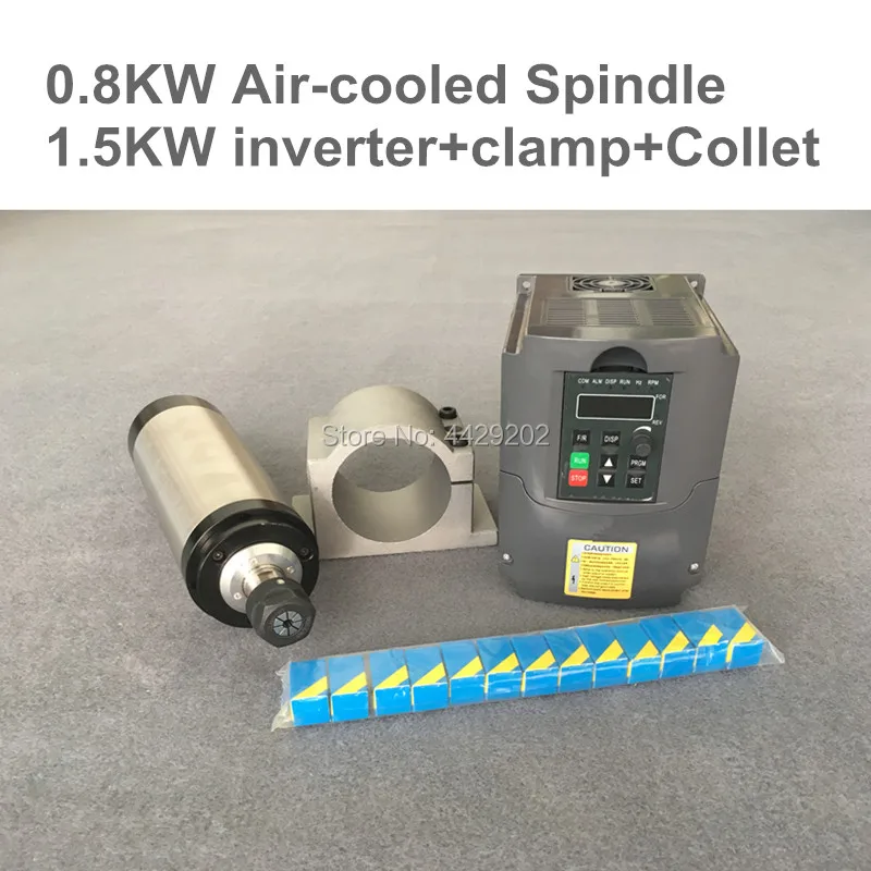 800 W súpravy chladených vretenových vretenových vretenov 0,8 kW CNC Router vretenár 1,5 kW 220 V HJ Inverter 65 mm svorka 13ks ER11 Collet High Kvalita