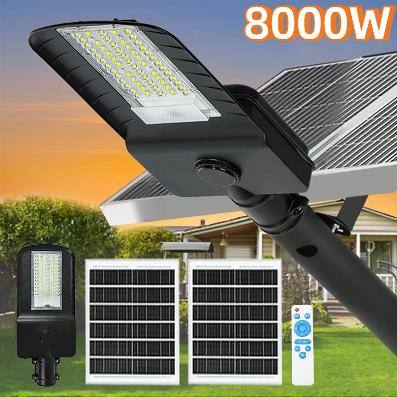 8000 W solárne svetlo s 2 solárnymi panlami vonkajšie solárne pouličné svetlo s pohybu záhradná nástenná lampa parkovacie solárne povodňové svetlo