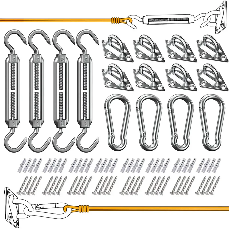 80pack Sun Shade Sail Hardware Kit 304 Nerezová oceľ pre obdĺžnikový/štvorcový/trojuholníkový inštalačný trávnik