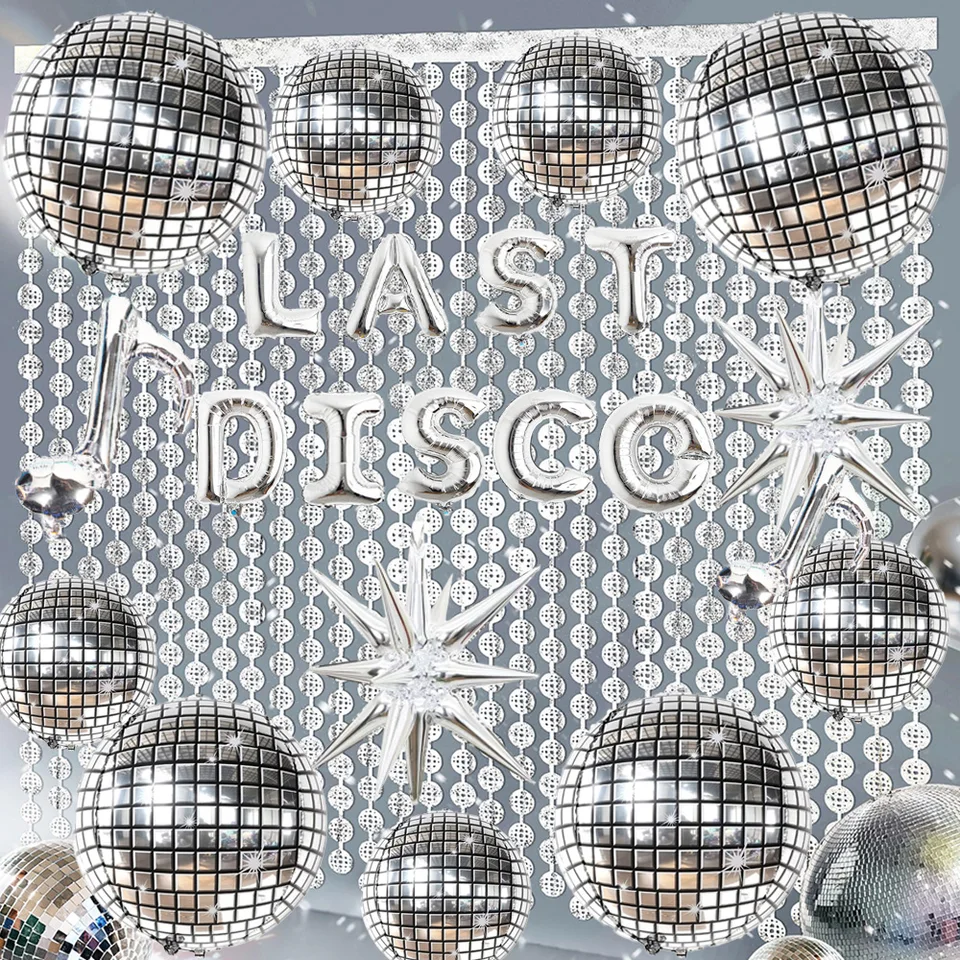 80S 90S Disco Ball Strieborné zrkadlo fóliové opona Posledná disco 4D Balón bakalárka párty narodeniny Photo stánok Svadobný dekor
