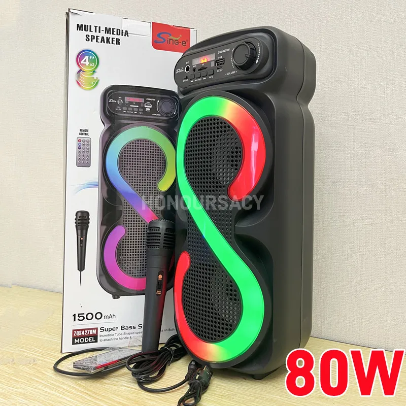 80W Prenosný reproduktor Bluetooth Reproduktor Big Power Stereo Subwoofer Bass Party Reproduktory s mikrofónnou rodinou Karaoke