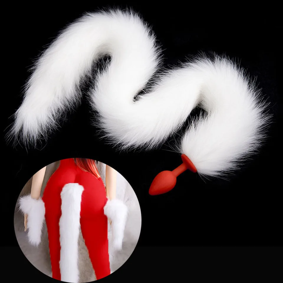 82 cm dlhá biela líška chvost zadok erotický silikónový silikónový análny stimulátor Sex Products