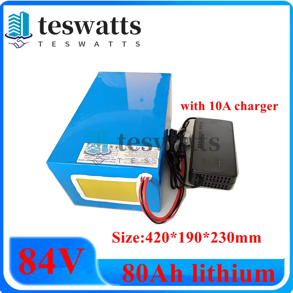 84V 80AH 100AH ​​lítium -iónovej batérie Lipo Bluetooth BMS aplikácia pre 5000 W meničový automobilový čistič golfový košík + 10A nabíjačka