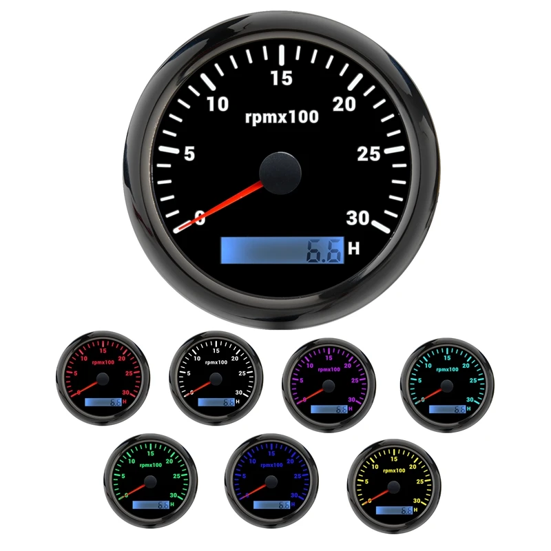 85 mm morský tachometer 0-3000 RPMX Tachometer 7-farebný kilometer na kilometer Vhodný pre motocykel morskej jachty